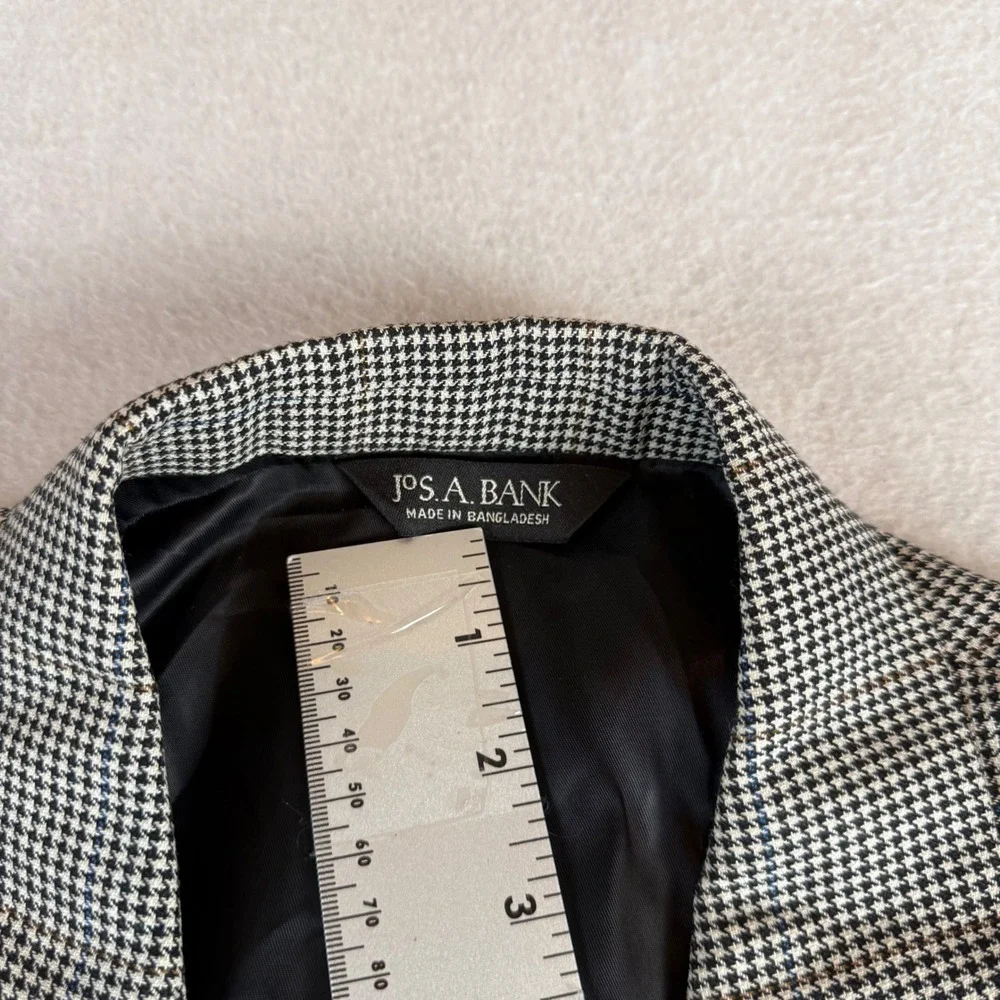Jos A Bank Mens 42S Silk Wool Houndstooth Blazer Sport Coat Tan Black Blue